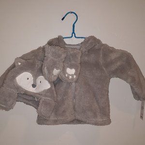 NWT  6- 9 Month Old Jacket Hat Mittens Gray Faux Fur